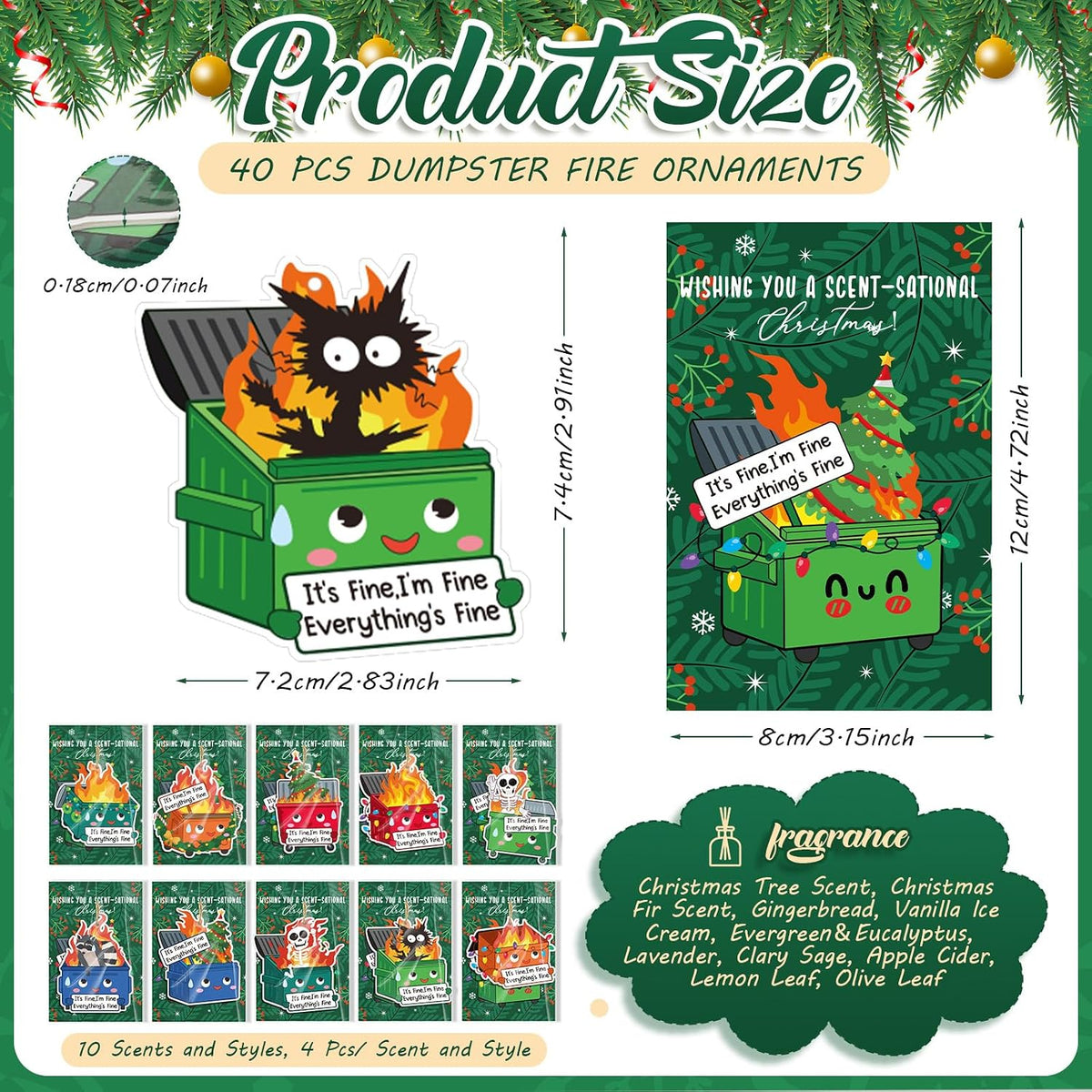 40 Sets Dumpster Fire Hanging Ornament Emotional Funny Positive Support Scent Sachets Air Freshener with Card Thank You Gifts for Teacher Nurse Office Coworker Employee Team Staff, 10 Scent