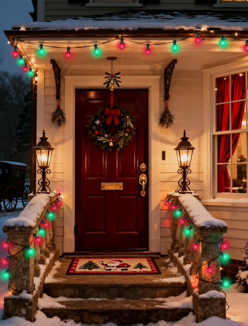 25Ft LED Red Green String Lights Outdoor, Christmas Decoration Patio Lights