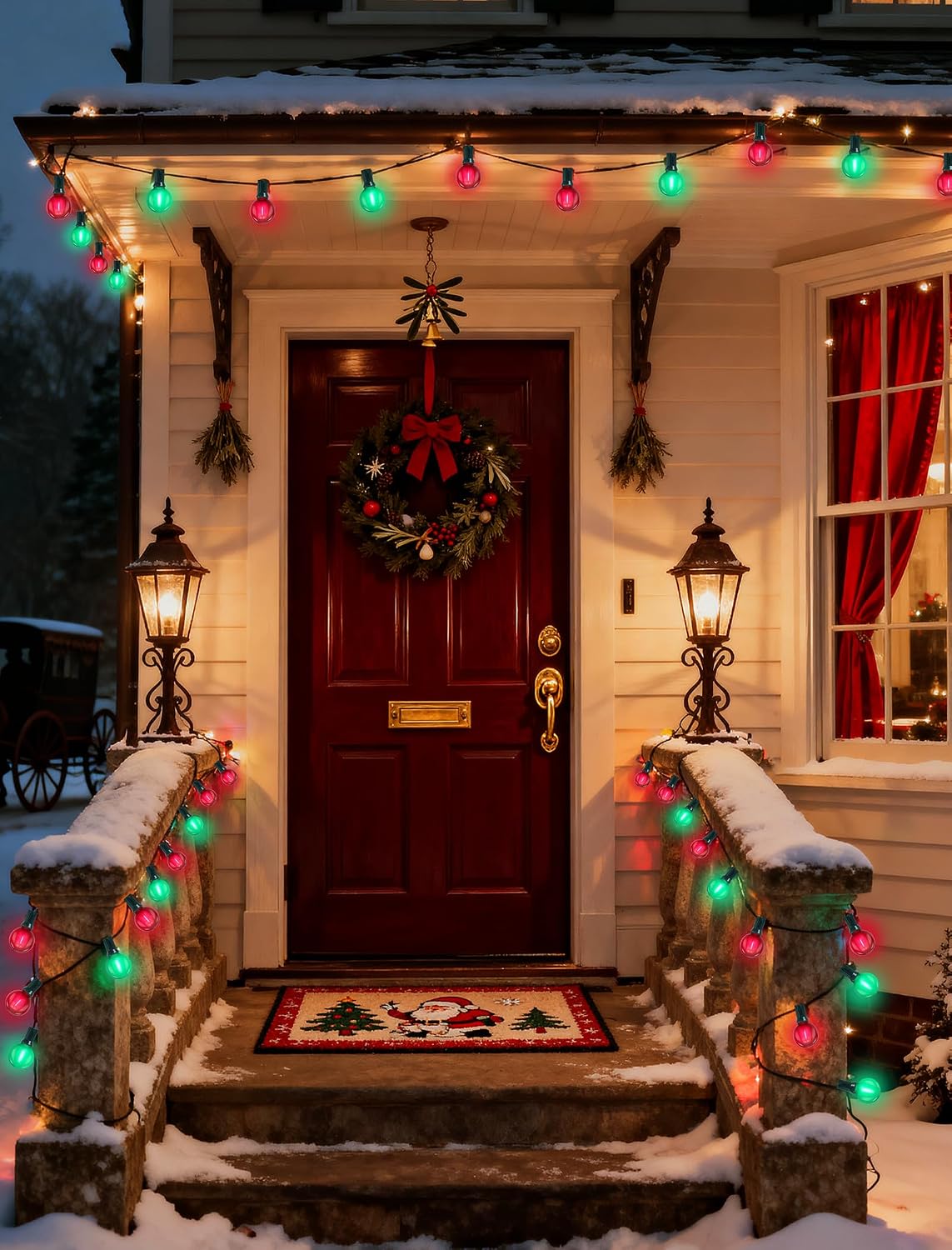 25Ft LED Red Green String Lights Outdoor, Christmas Decoration Patio Lights