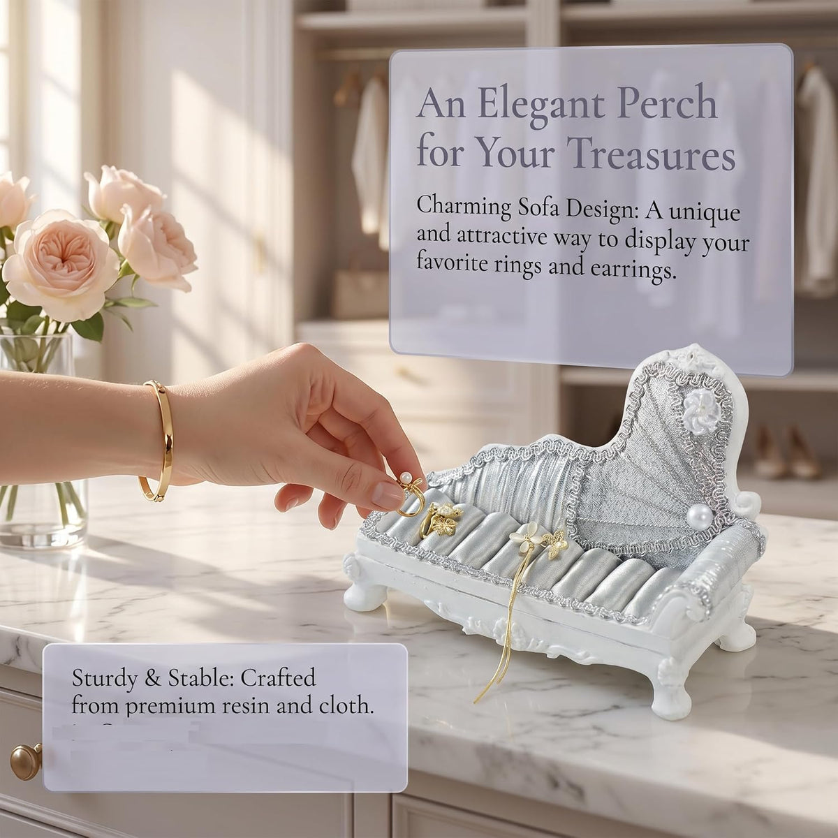 Dzrige Sofa Shaped Jewelry Box Portable Organizer for Rings Earrings Necklaces Bracelets Chic Couch Jewelry Box Women Birthday Christmas Gift