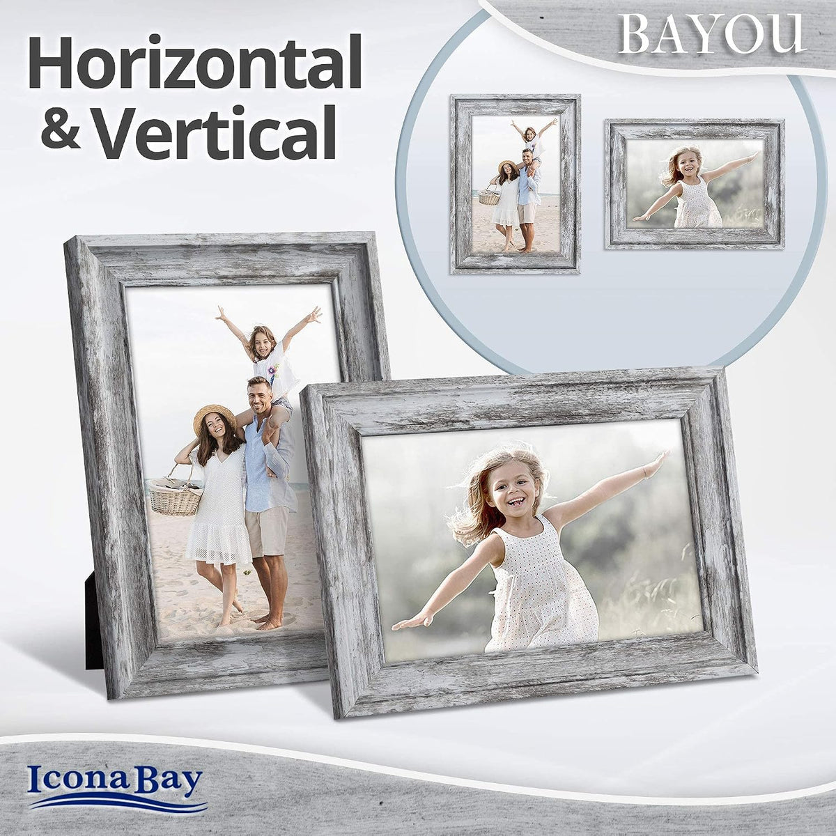 Icona Bay 6x4 Picture Frame (Azure Grey, 1 Pack) Cape Cod Style 6 x 4 Photo Frame, Table Top or Wall Mount, Bayou Collection