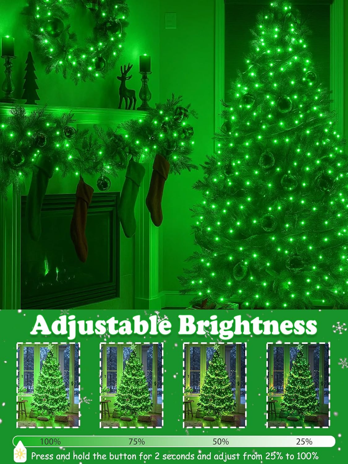 2 Pack 200 LED Christmas Lights 13 Modes Extendable Christmas Tree Lights