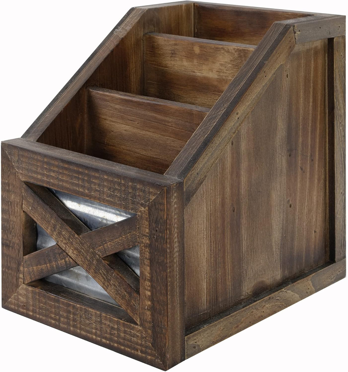 Autumn Alley Rustic Remote Holder - Farmhouse Desk Organizer, Barn Door Remote Holder, Desktop Organizer - 3-Slot Multiple Compartment Remote Control Storage Caddy, Rustic Home Decor, Brown