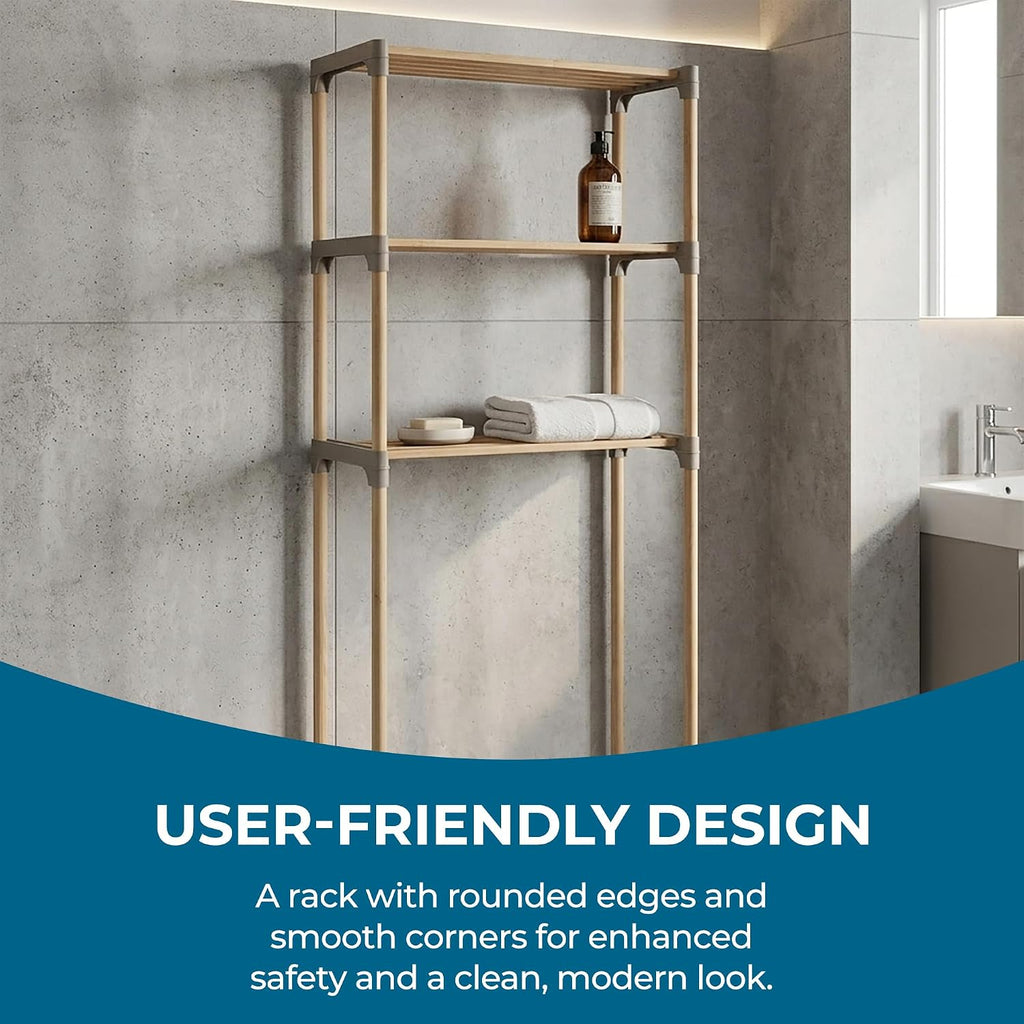 Honey-Can-Do Over-the-Toilet Bathroom Storage Shelf, Wood, Natural, 3-Tier