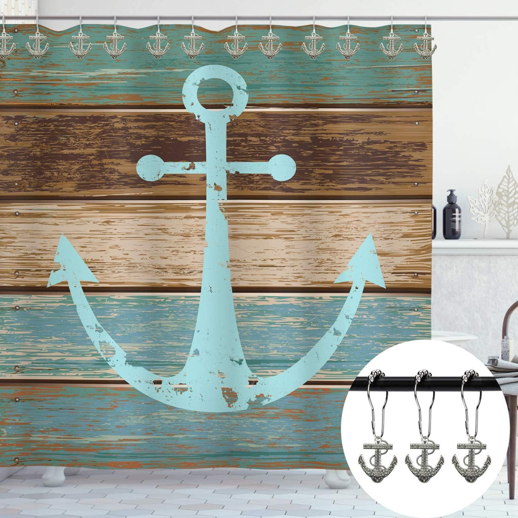 Set of 12 Anchor Shower Curtain Hooks Decorative Home Bathroom Nautical Ocean Boat Sailing Tropical Beach Island Coastal Bath Theme Style Stainless Steel Rustproof (Silver)