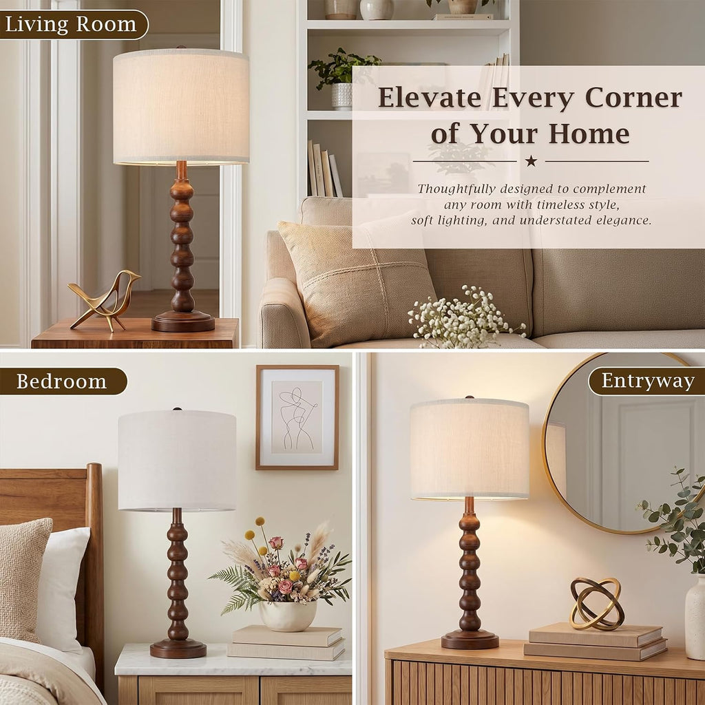 27" Farmhouse Table Lamps Set of 2 for Living Room, Brown Lamps for Bedroom