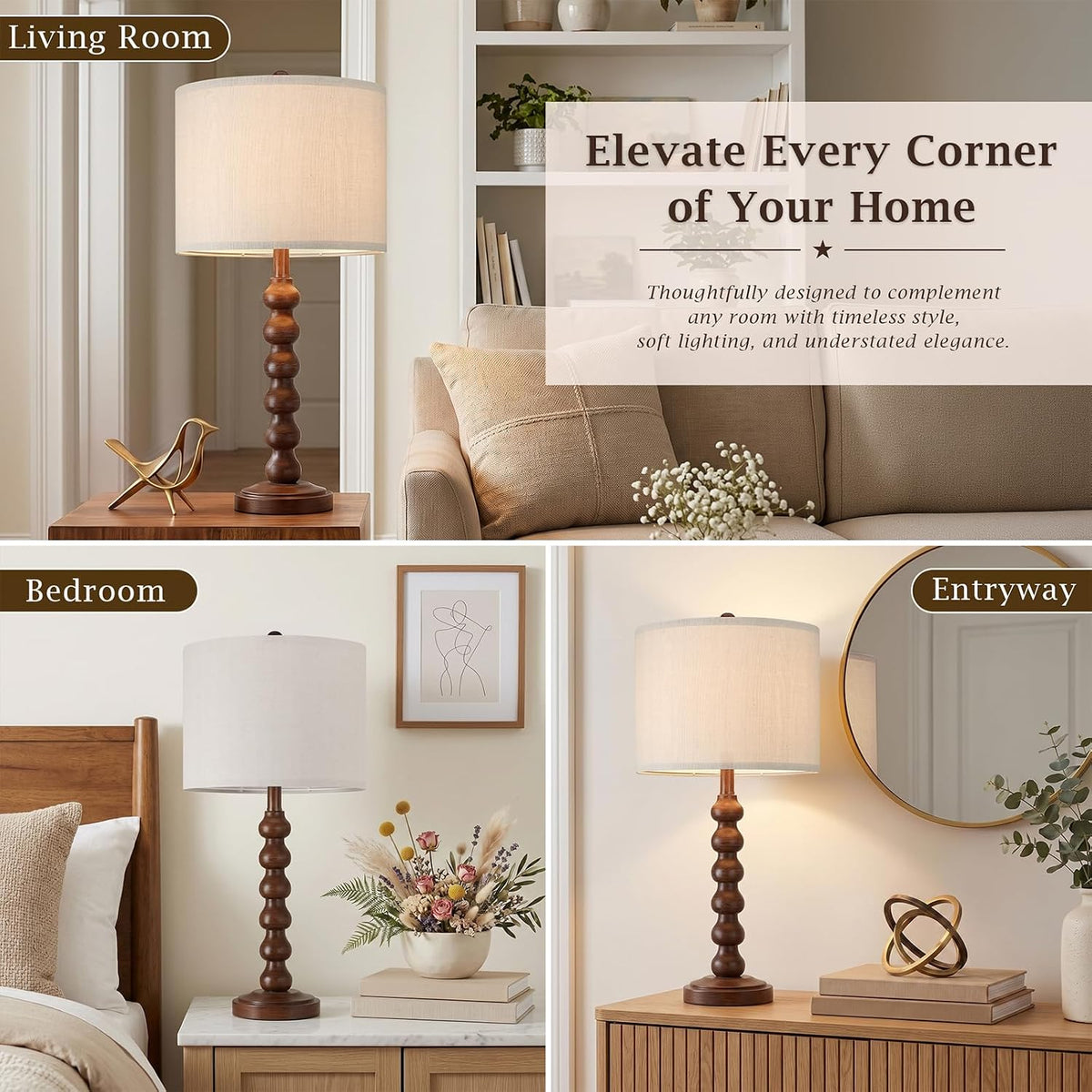 27" Farmhouse Table Lamps Set of 2 for Living Room, Brown Lamps for Bedroom