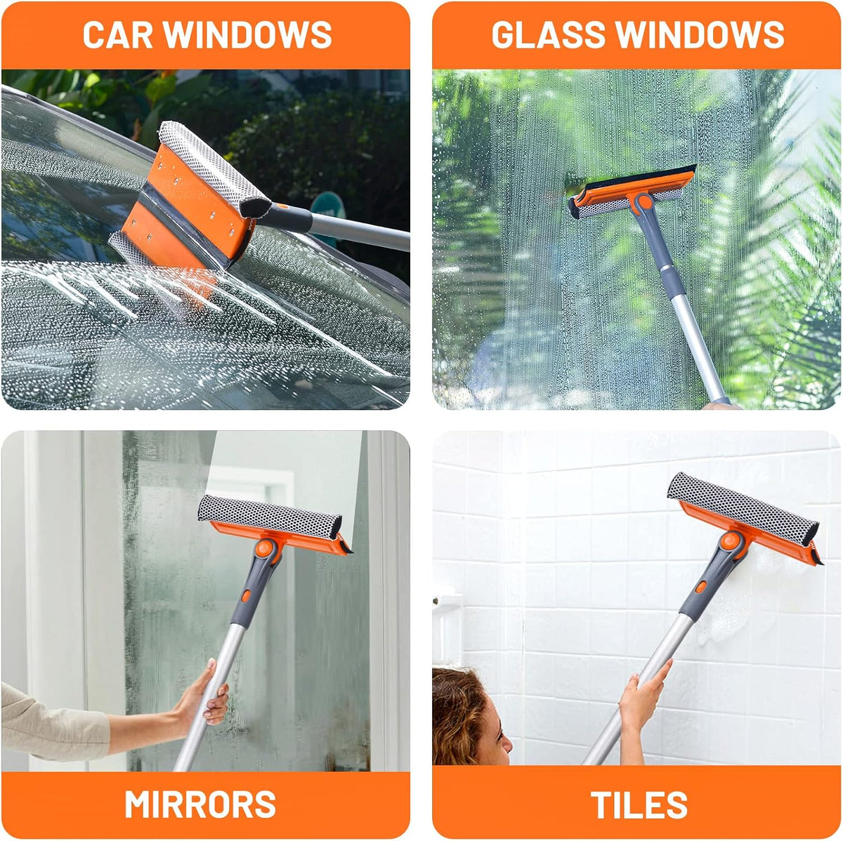 eazer Professional Window Squeegee, 2-in-1 Rotatable Squeegee for Window Cleaning Kit, Window Cleaner Tool, Window Washing Equipment Kit with Extension Pole for Shower/Windshield - 2 Head