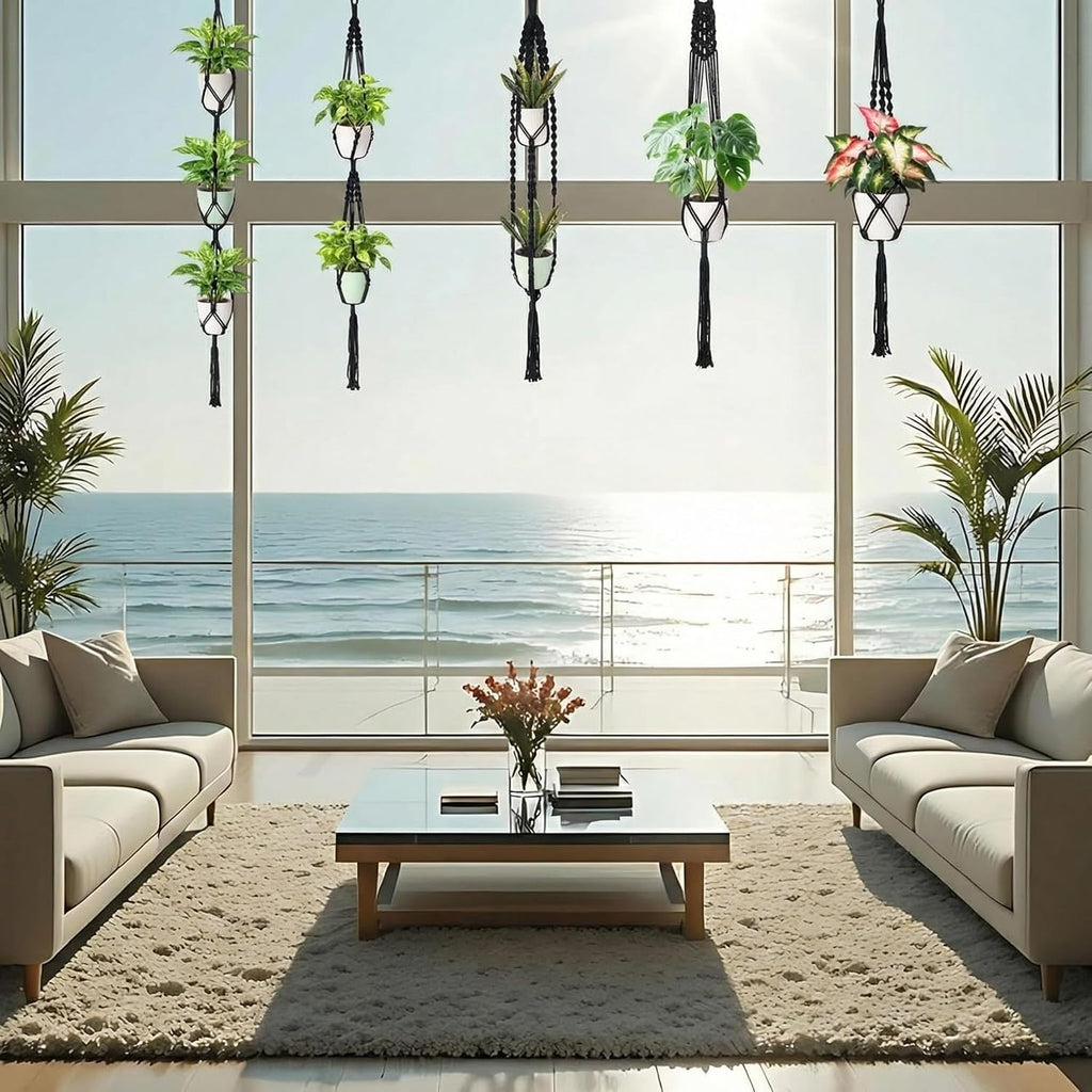 SATINIOR 12 Pcs Macrame Plant Hangers Handmade Boho Hanging Planters 12 Different Tiered Designs with 12 Hooks for Flower Pots Indoor Outdoor Decorative Wall Hanging Baskets for Home (Gothic,Black)