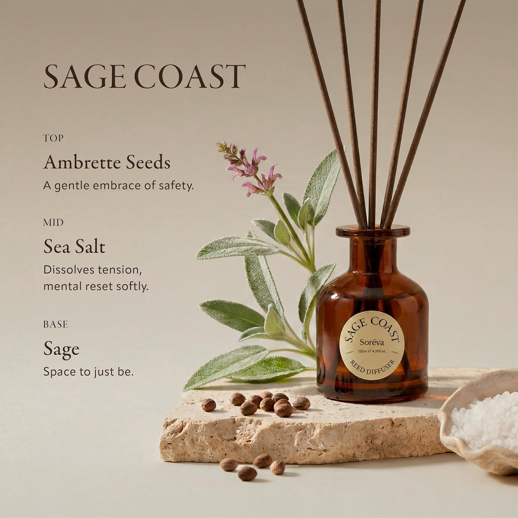 Soréva Hotel-Grade Reed Diffuser Set, Sage and Sea Salt Scent, 4.39 fl oz
