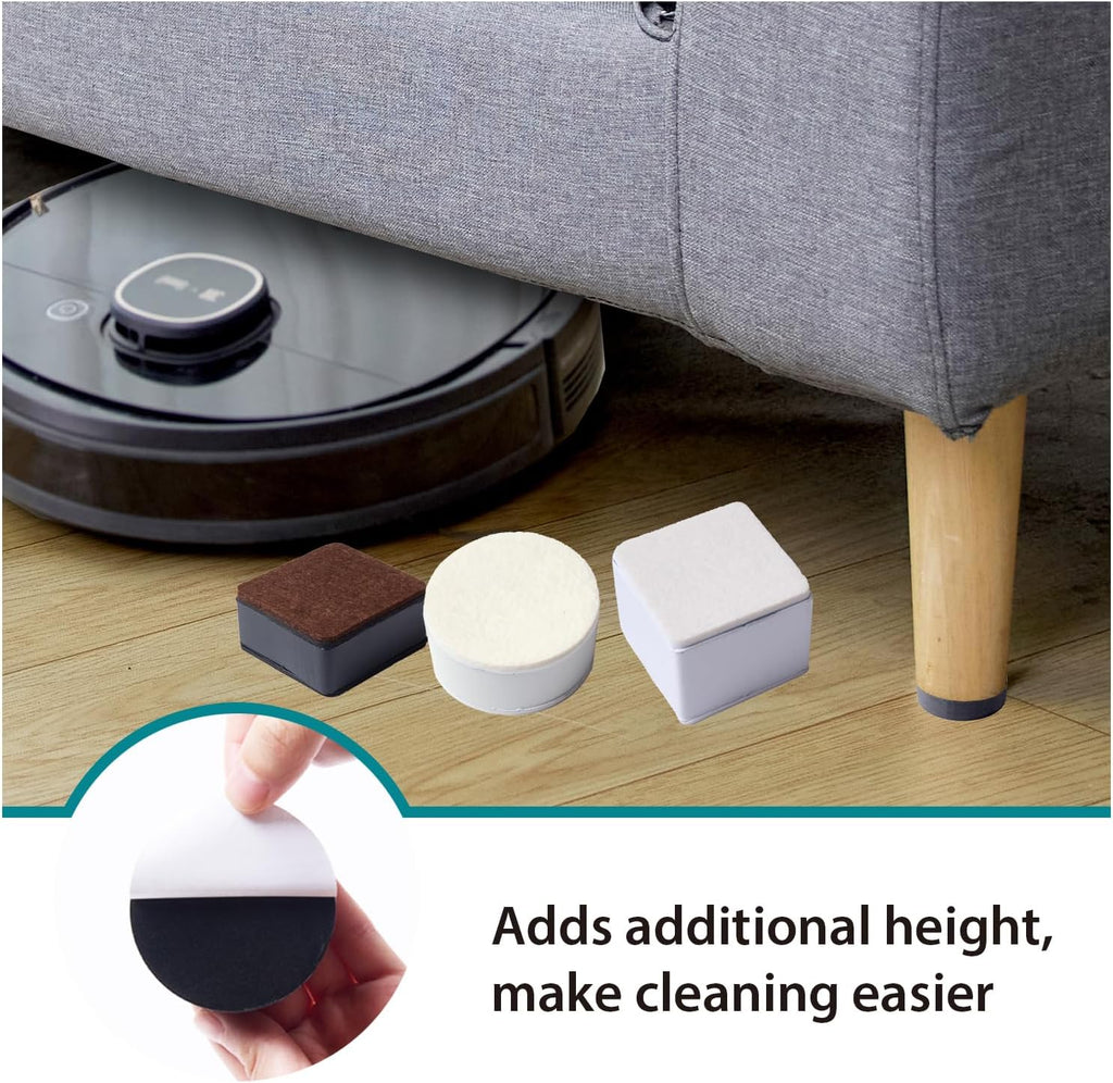 4-Pack Black Round Furniture Risers (2.36x1.18 Inch) - Self-Adhesive Height Adjusters with Felt Pads for Tables, Beds & Cabinets