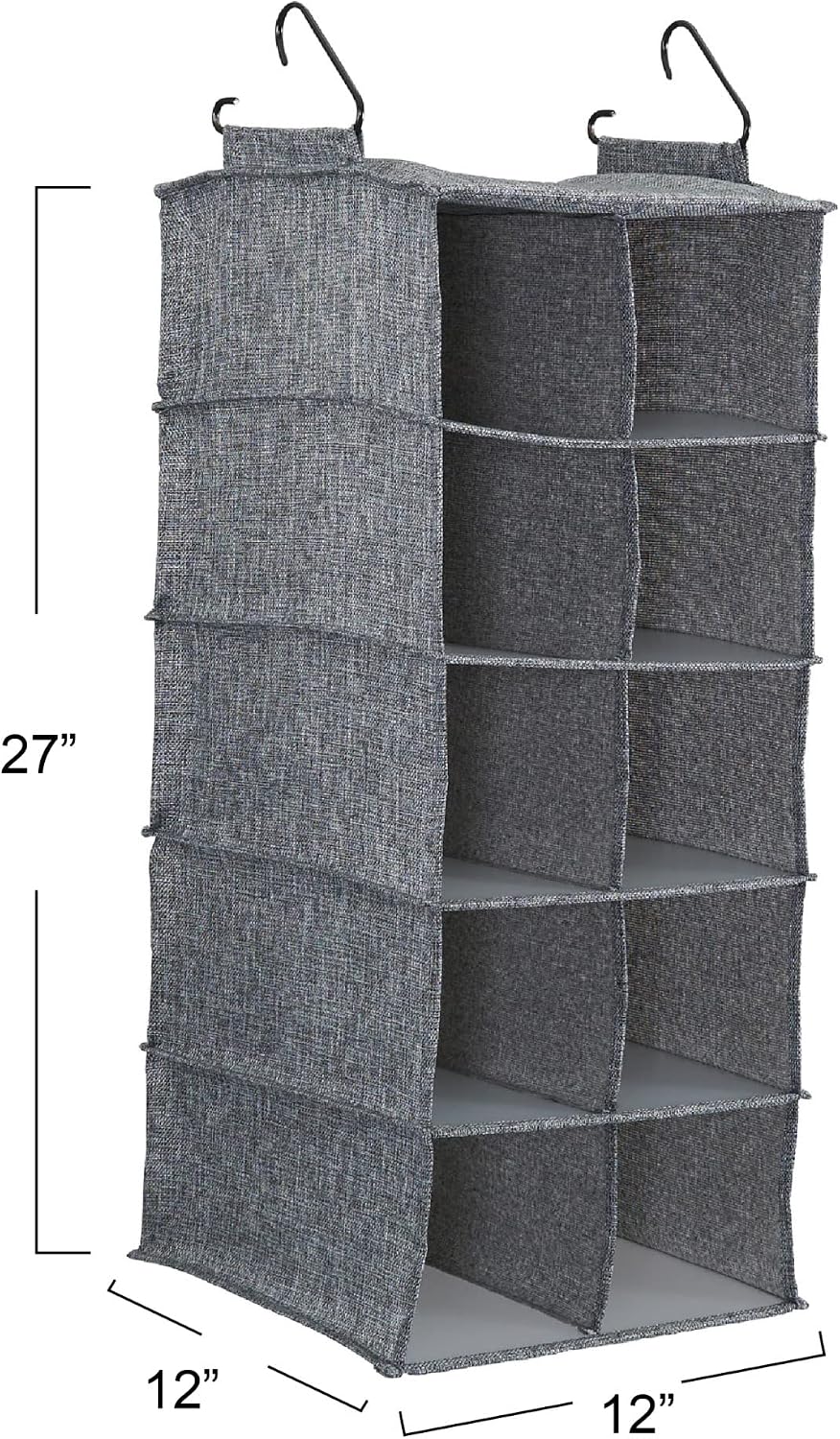 Household Essentials 10 Pocket Double Hang Canvas Shoe Organizer Side‑by‑Side Hanging Storage, Gray