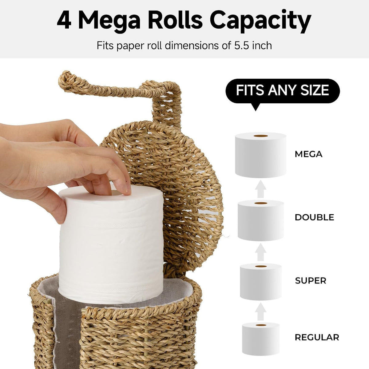 StorageWorks Wicker Freestanding Toilet Paper Holder Stand with Storage