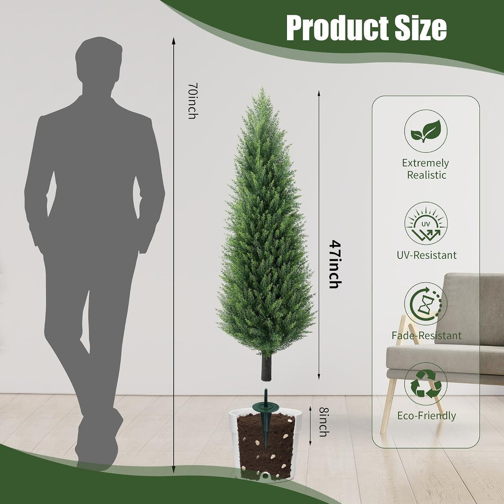 4ft Artificial Cedar Topiary UV Resistant Trees Set of 2 with Ground Spike