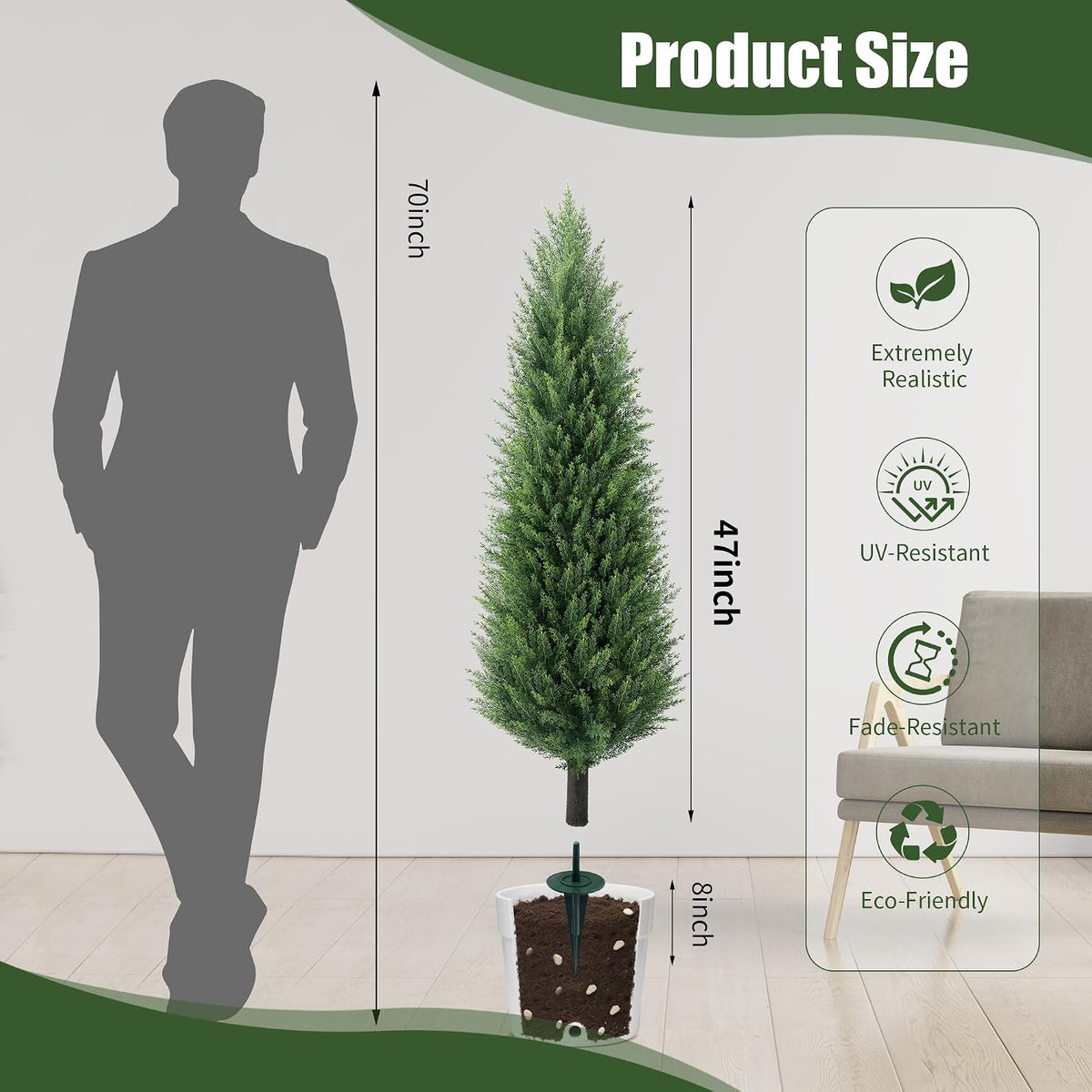4ft Artificial Cedar Topiary UV Resistant Trees Set of 2 with Ground Spike