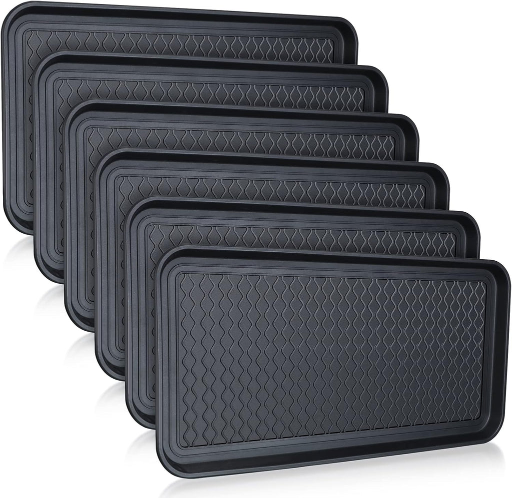 6 Pcs PET Boot Tray Waterproof Shoe Mat Tray,30 x 15 x 1.2 inch,Black