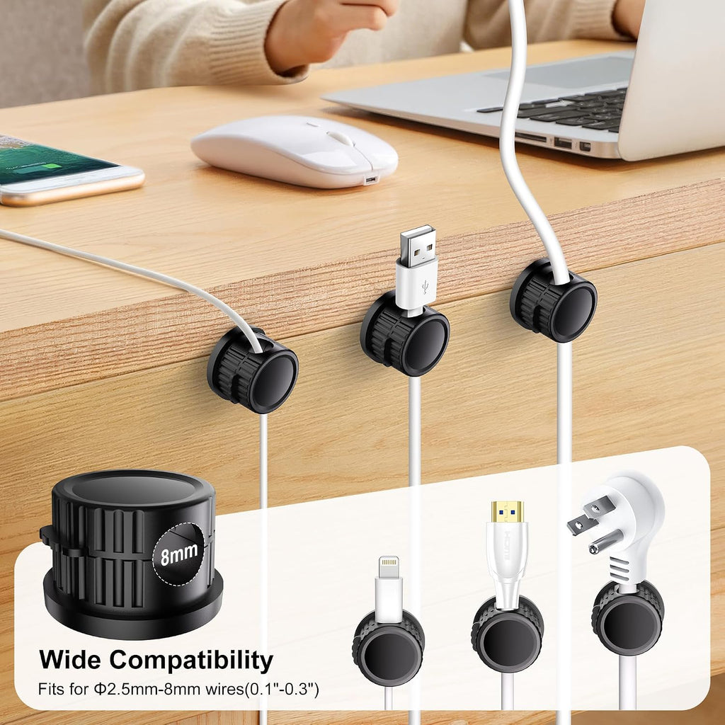 8 Pack Magnetic Cord Organizer, Bljcky 360 Rotatable Cord Clip Holder, Strong Adhesive, No-Residue, Cable Cord Management for Home/Car/Office/Desk/Nightstand