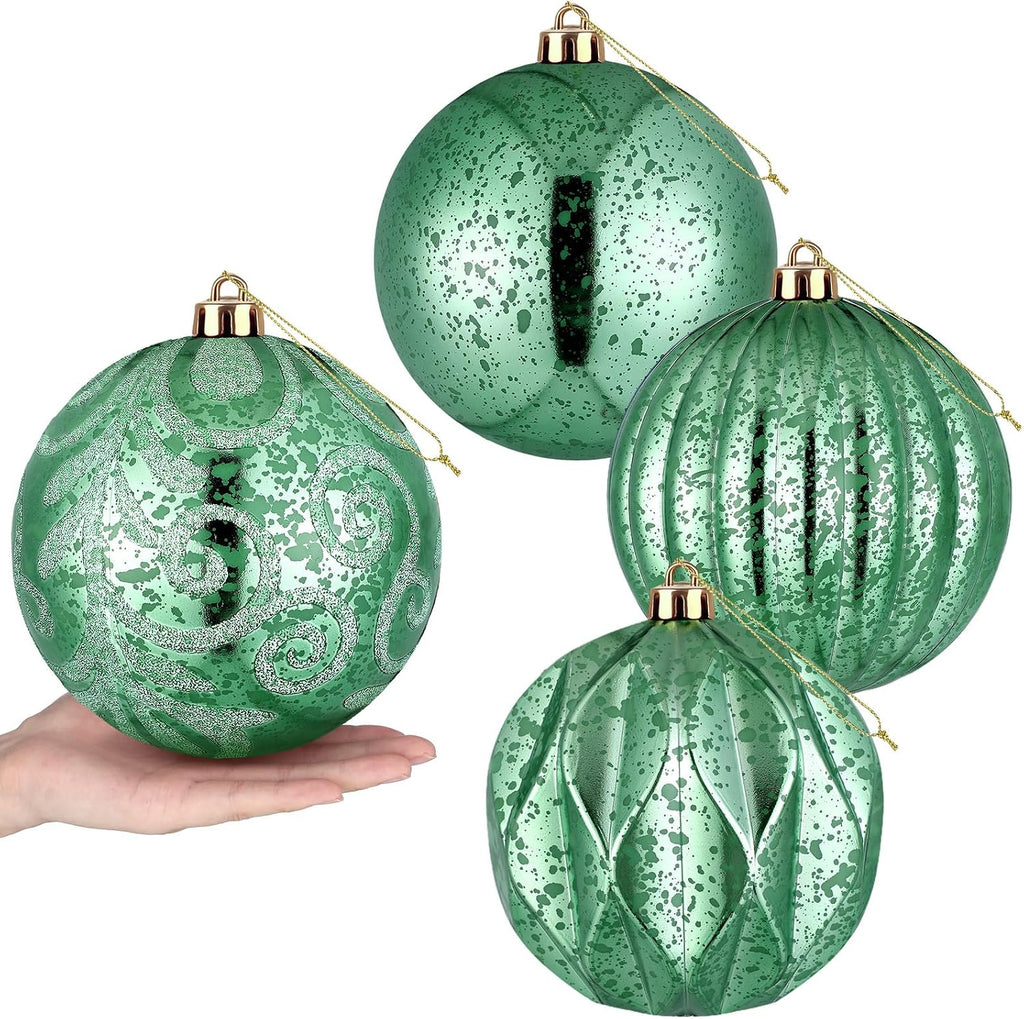 Arrowbash 4 Pcs 6'' Light Green Mercury Big Christmas Ball Ornaments Set
