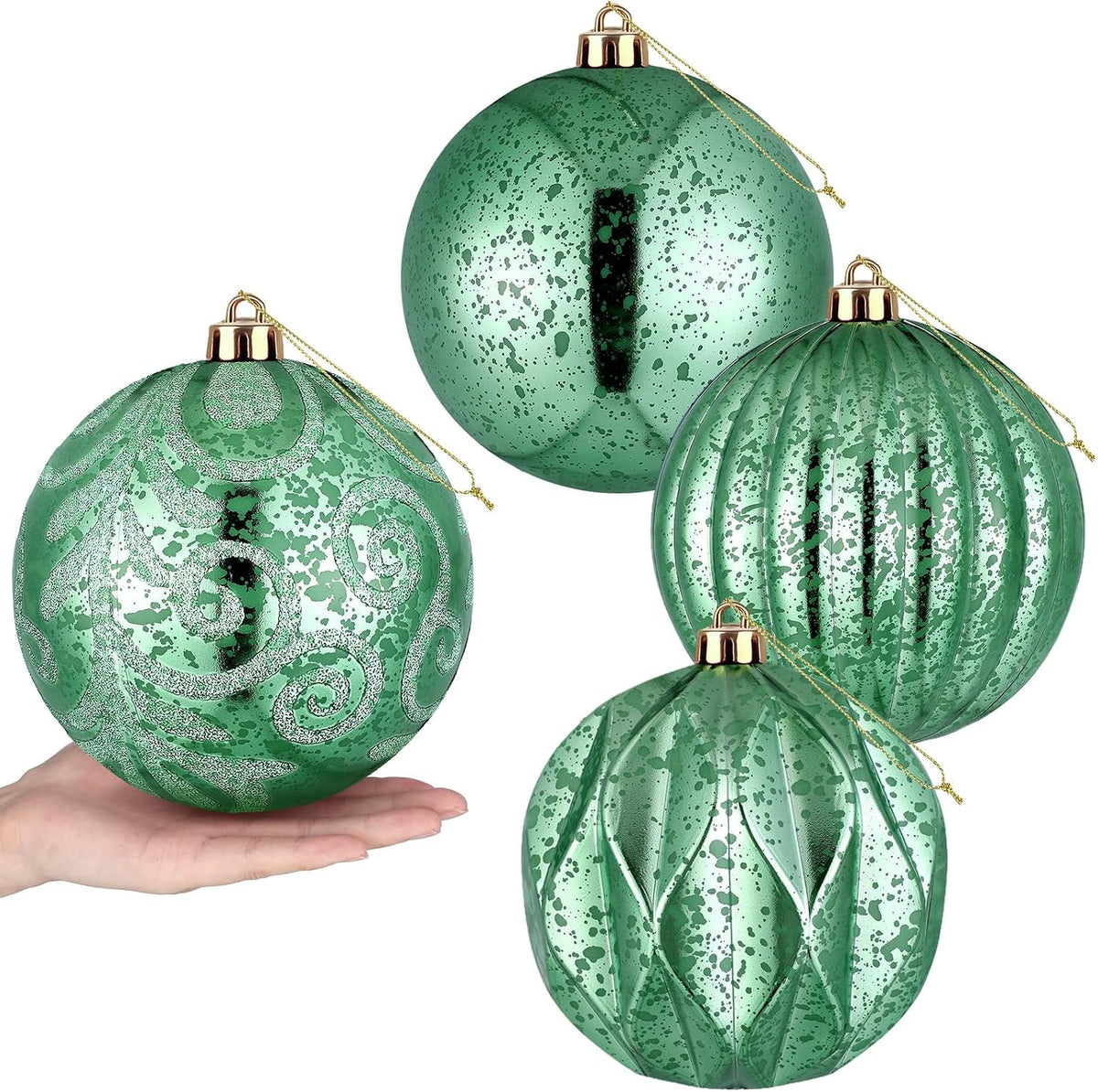 Arrowbash 4 Pcs 6'' Light Green Mercury Big Christmas Ball Ornaments Set