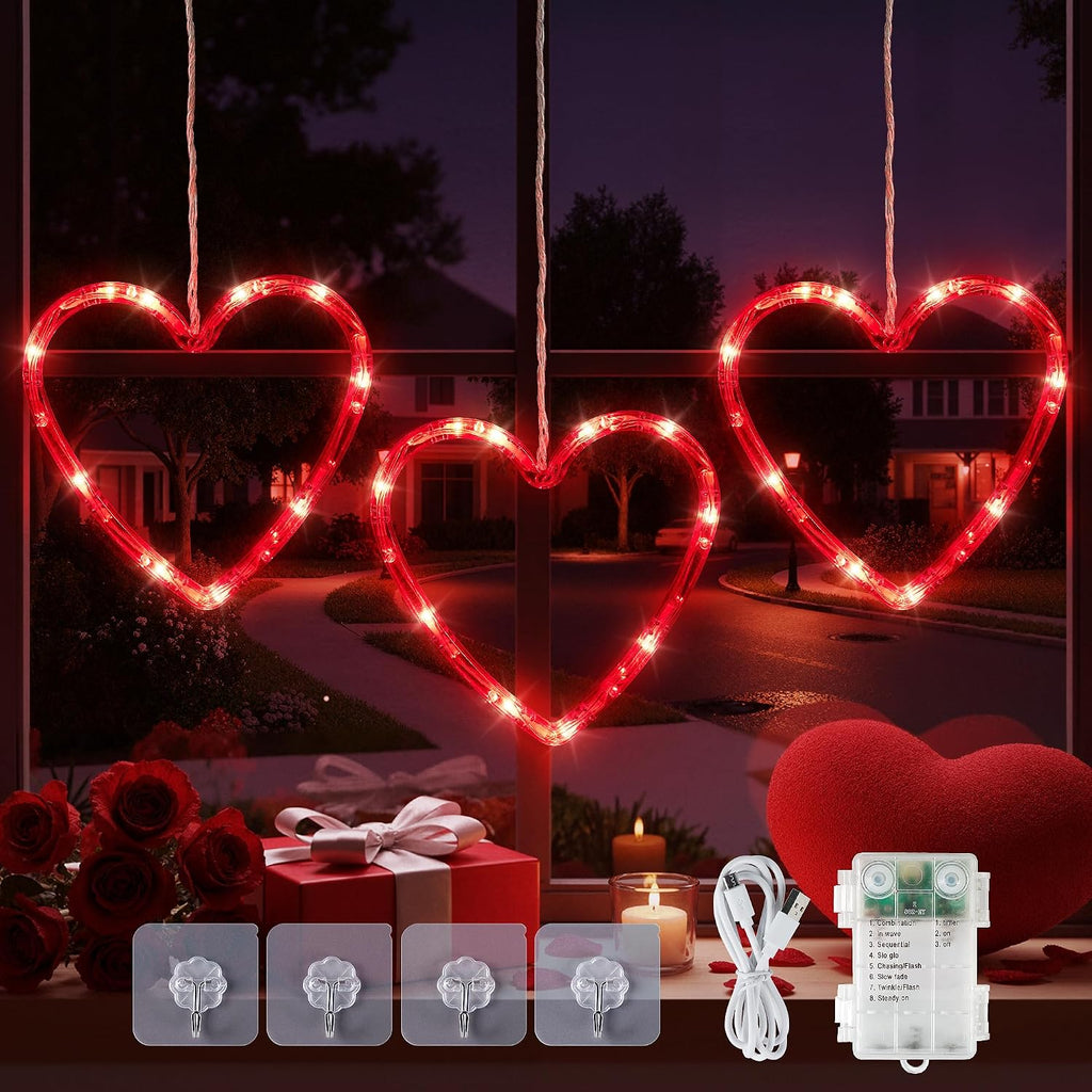 woohaha Heart Valentine's Day Window Lights, 30LED Red