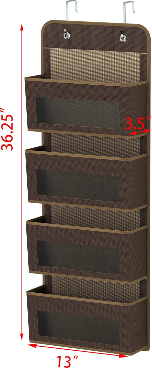 Simple Houseware 4 Clear Window Pocket Over Door Hanging Organizer, Brown