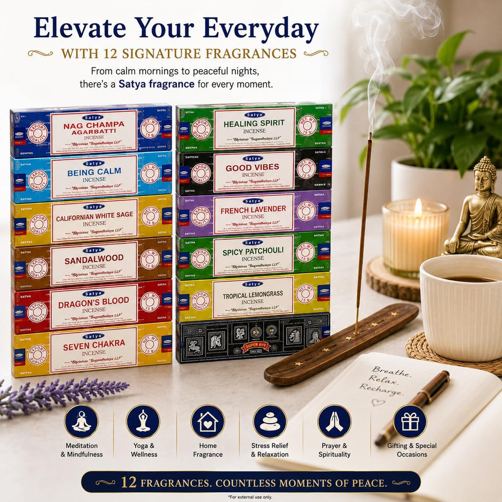 Satya Incense Gift Set - 7 Chakra Scents, 12-Pack, 120 Sticks