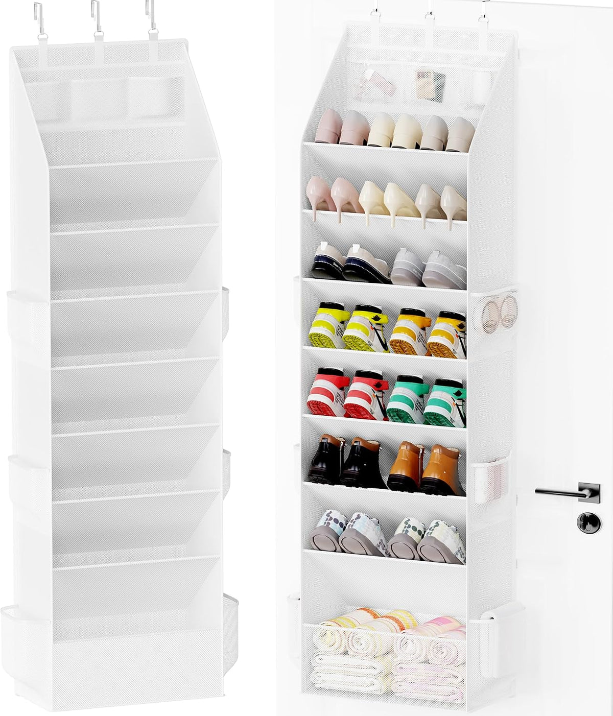 Criusia Shoe Storage, Over the Door Shoe Organizer, Hanging Closet Shoe Storage with Large Deep Pockets, Fits 16–24 Pairs of Sneakers, Sandals, Boots, White