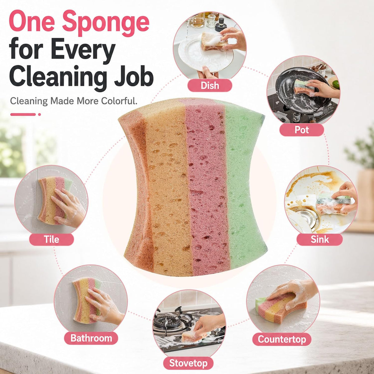 Color Kitchen Sponges Heavy Duty Kitchen Cleaning Scrubbing 10 Pack