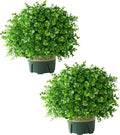Fake Plants Artificial Boxwood Topiary, 2 Pack Artificial Plants Outdoor with Pot UV-Resistant Faux Plants Look Real Front Porch Farmhouse Garden Patio Yard Decor