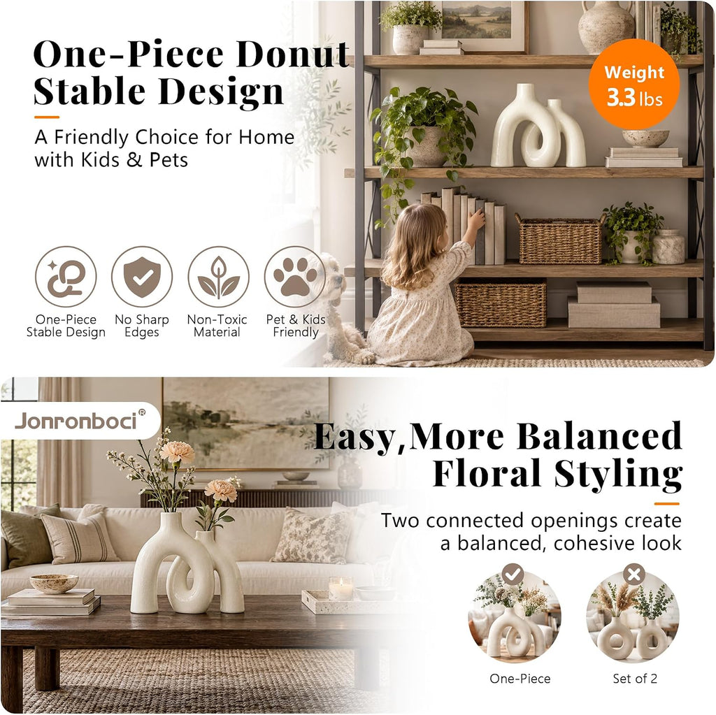Hug Donut Decorative Ceramic Vase Set (Ivory Crackle Glaze)