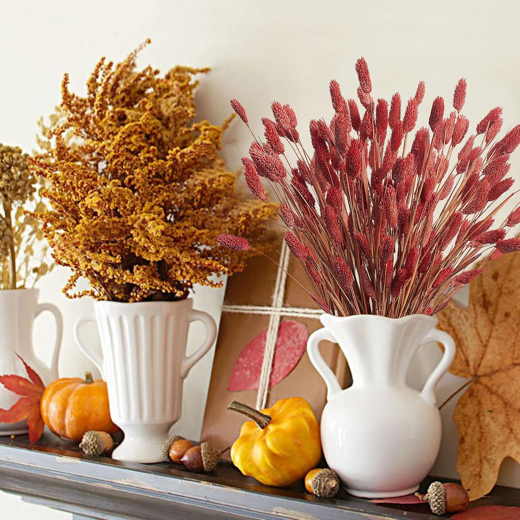120pcs Fall Burnt Orange Bunny Tails Dried Flowers,17" Dried Natural Bunny Tails Fluffy Orange Pampas Grass Decor Lagurus Ovatus Boho Flower Arrangements for Fall Home Decor Wedding