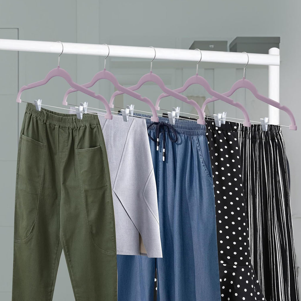 Lifemaster Velvet Skirt Hangers – with Adjustable Clips, 360 Degree Swivel Hook, and Non-Slip Shoulder Notch, Holds Up to 10 lbs, for Organizing Skirt, Pants, Dress, and Clothes, Pack of 30, Purple