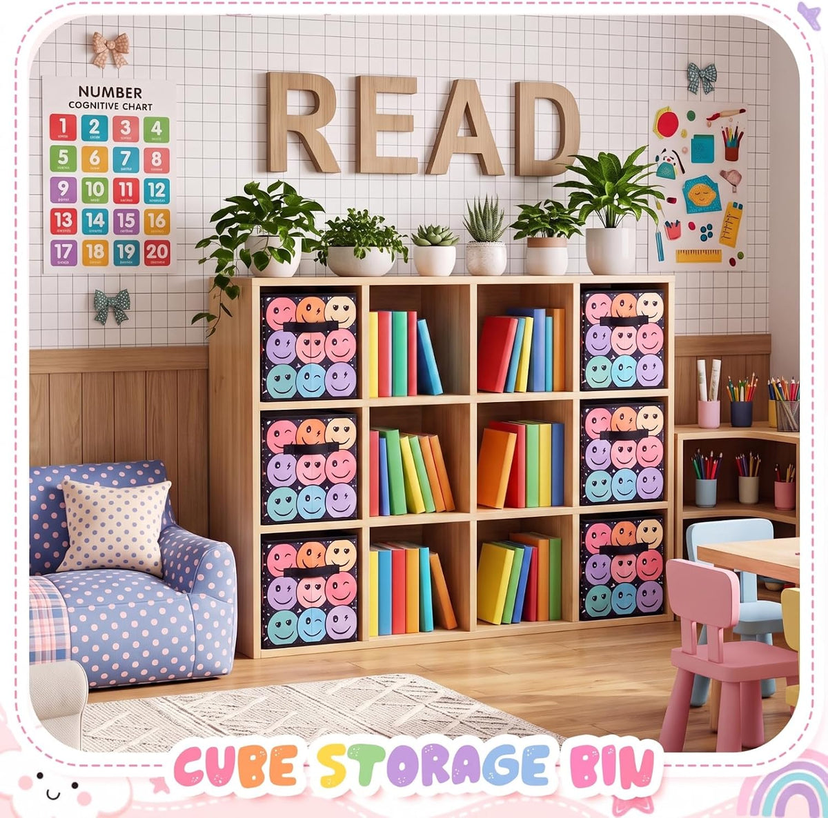 Reallnaive 6 Pcs 11 Inch Composition Fabric Book Bin Classroom Storage Cube