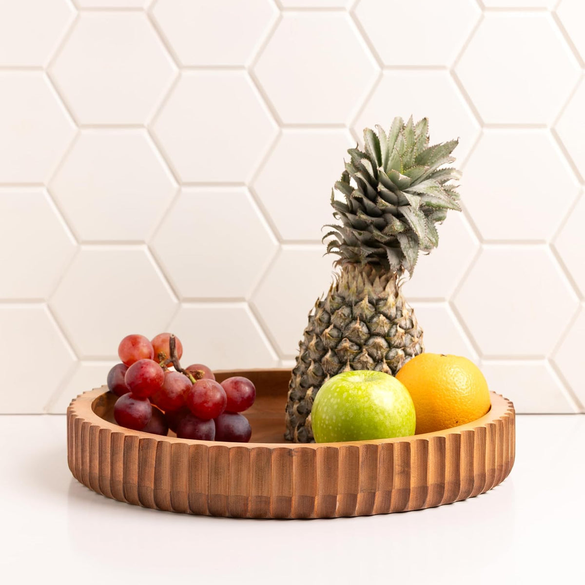 Acacia wood fruit bowl, 12" X 2" Large Fruit bowl for kitchen counter |Wooden bowl for entryway table or dining table centerpiece décor | Also use as keybowl or for candy (Natural Finish)