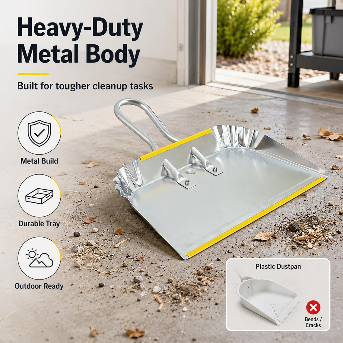 3-Pack 17" Heavy Duty Metal Dust Pans