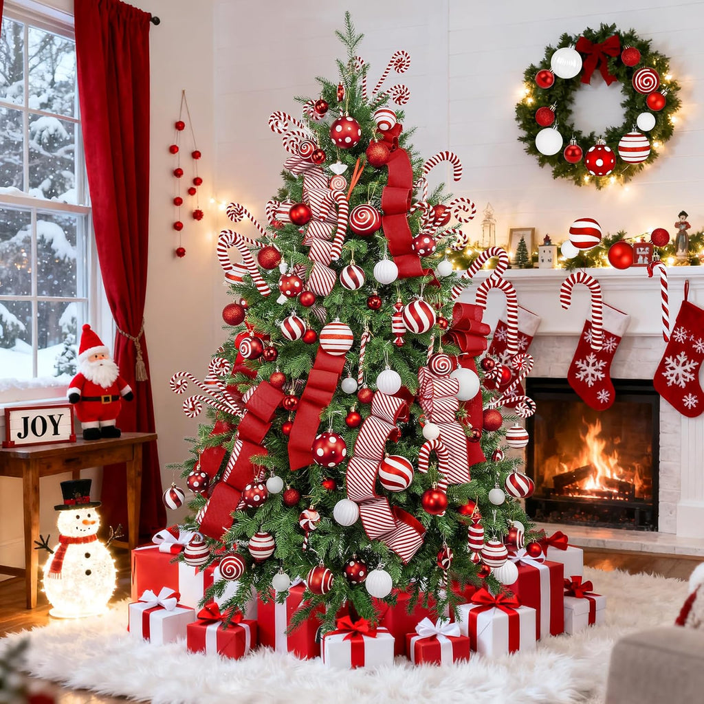 88 Pcs Candy Cane Red and White Christmas Tree Ornaments Set