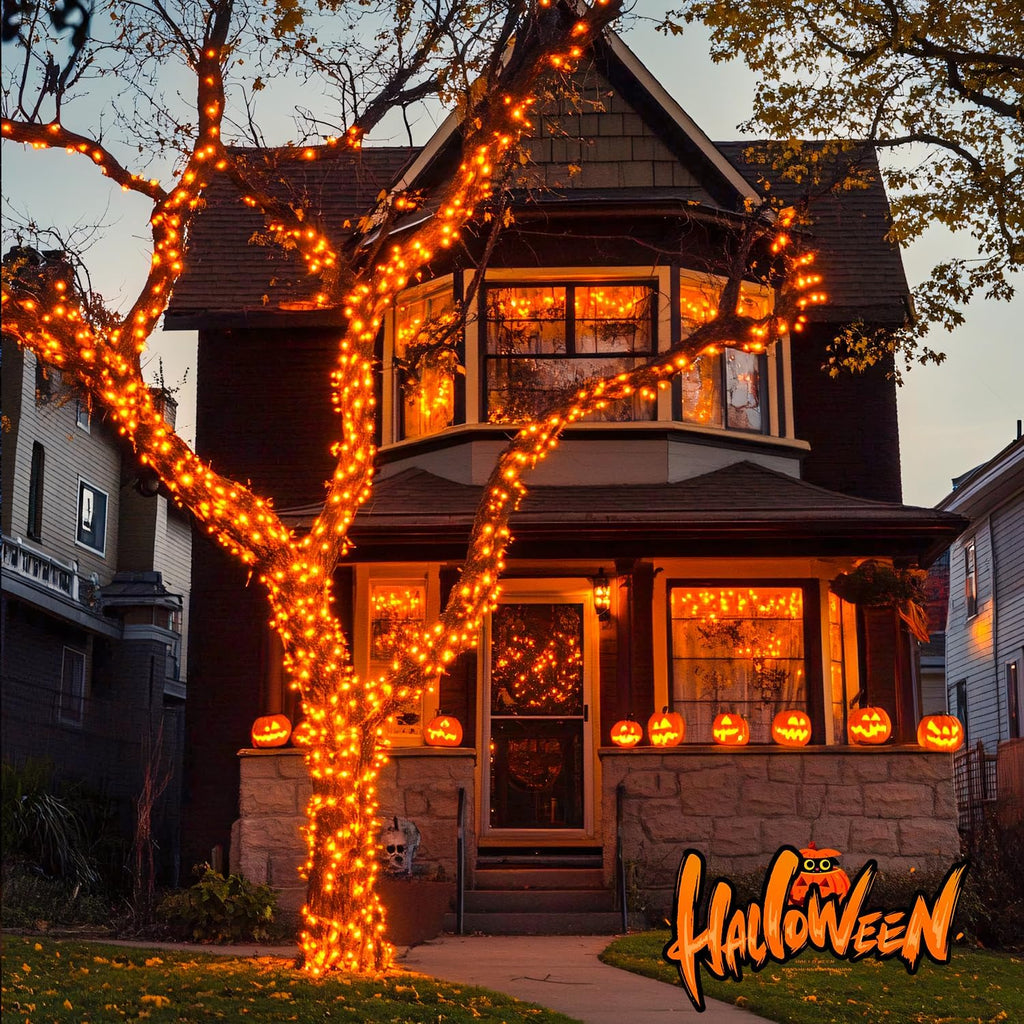 JMEXSUSS 200 LED Orange Halloween Lights Outdoor Indoor Fall Lights Plug in