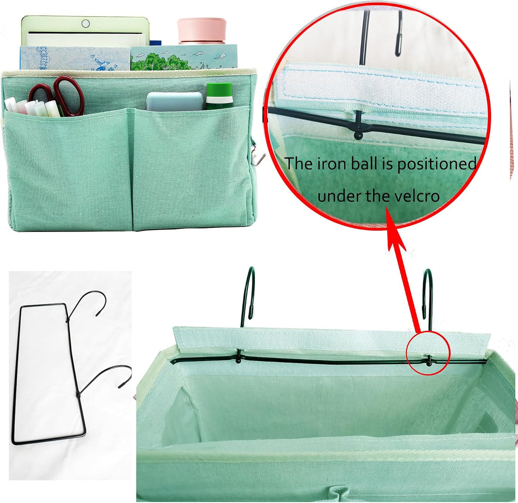 Bedside Caddy, Hanging Storage Bag with Hooks for Bunk & Dorm Bed Rails