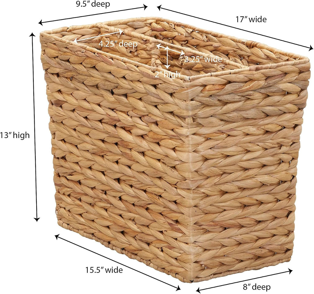 Household Essentials Side‑by‑Side Magazine Rack Decorative Storage Organizer with Handwoven Water Hyacinth and Metal Frame, Natural
