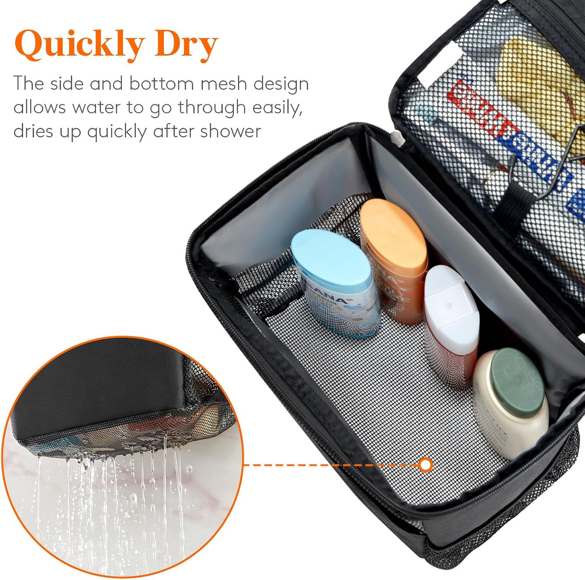 Lifewit Mesh Shower Caddy Bag, Hanging Shower Organizer, Medium, Black
