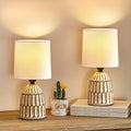 EJIAXIN Table Lamps Set of 2-13.5" Small Boho Lamp - Bedside Lamps - Farmhouse Rustic Ceramic Table Lamp for Bedroom, Living Room, Nightstand, Office, Side Desk Lamp, End Table Lamp
