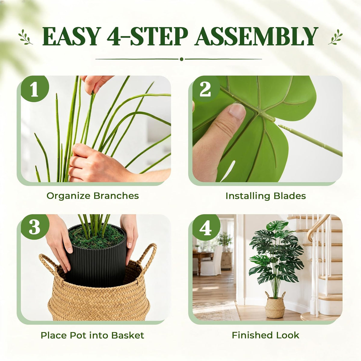 Der Rose 2Pcs 44" Artificial Monstera Plant with EVA Leaves and Basket