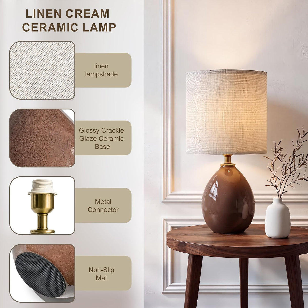 Dawnwake 17.7" Ceramic Table Lamps Set of 2 for Living Room Bedroom, Coffee