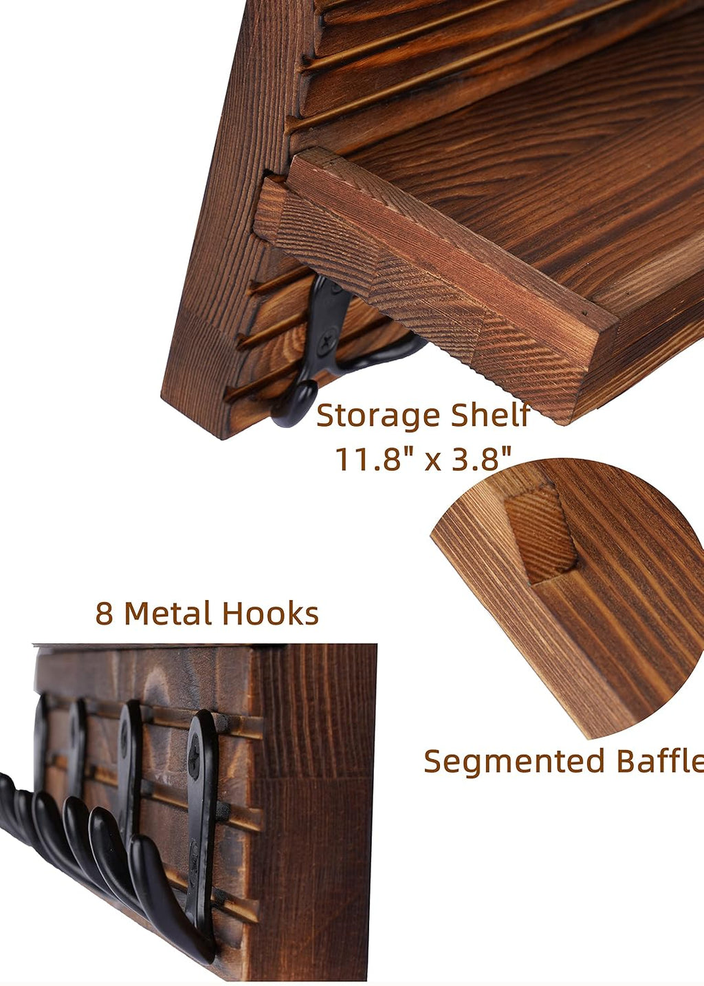 Decorative Key Hanging Rack with 4 Double Hooks – Easy Install Natural Wooden Key and Mail Holder for Wall Mount – Entryway Decor Rack with Shelf (Brown)