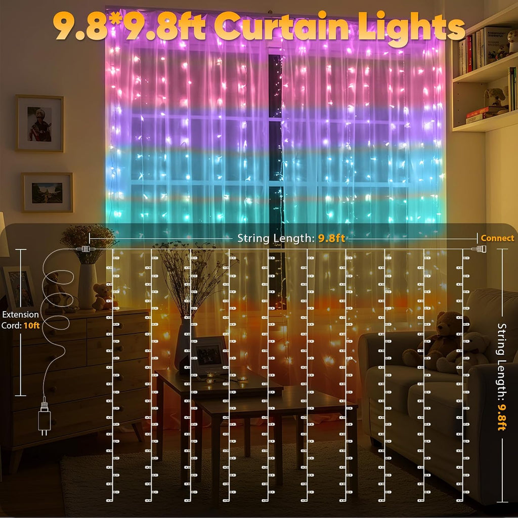suddus Curtain Lights for Bedroom, 320 Led 9.8ft x9.8ft Hanging String Lights Indoor, Curtain String Lights for Backdrop, Window, Wall, Wedding, Party, Garden, Porch, Brithday Decor Multicolor