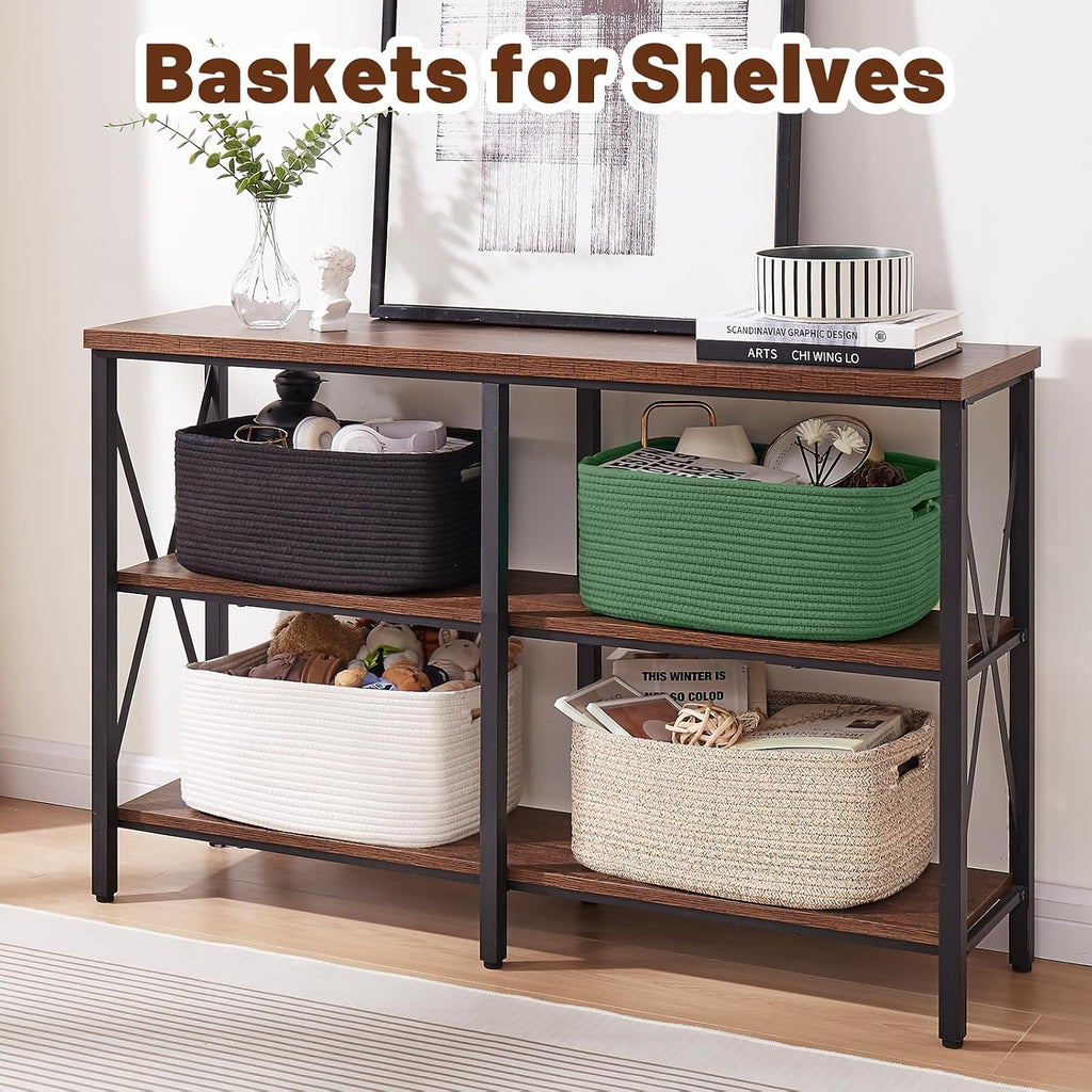OIAHOMY Storage Basket for Shelves, Closet Cube Storage Bins Baskets for Clothes Blanket Towels, Baby Nursery, Toy Baskets Box, Woven Rope Basket, 15.75 * 11.81 * 7.09 IN, 2 Packs White