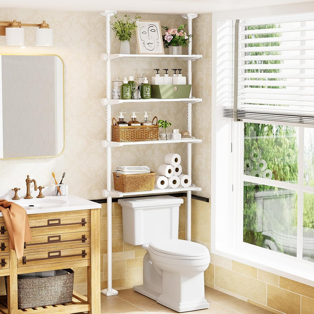 Over The Toilet Storage Shelf No Drill 4-Tier Adjustable Bathroom Organizer