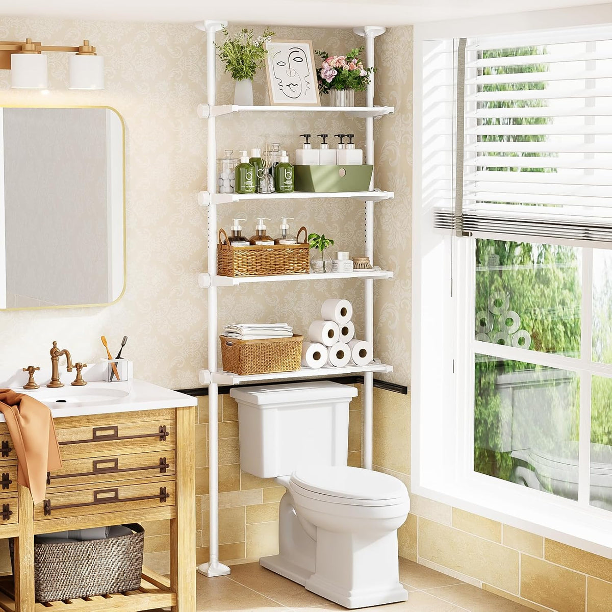 Over The Toilet Storage Shelf No Drill 4-Tier Adjustable Bathroom Organizer