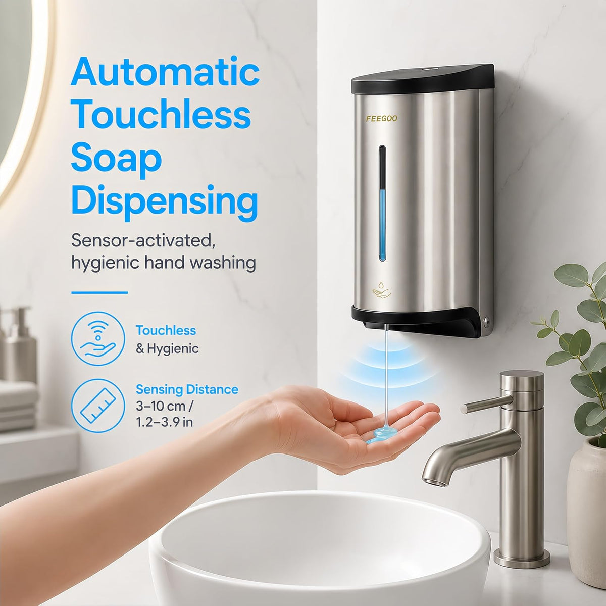 FG2000 Automatic Wall Soap Dispenser, 27 fl oz, Stainless Steel