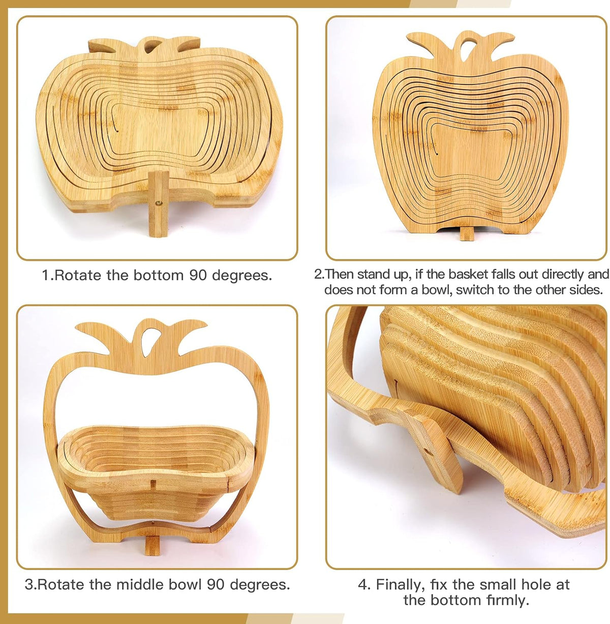MYOSOTIS Foldable Fruit Basket Gift Bamboo Fruit and Veggie Basket,Fruit Bowl Holder Dried Fruit Basket For Christmas decorations Holiday Party Mom Gifts (Apple)
